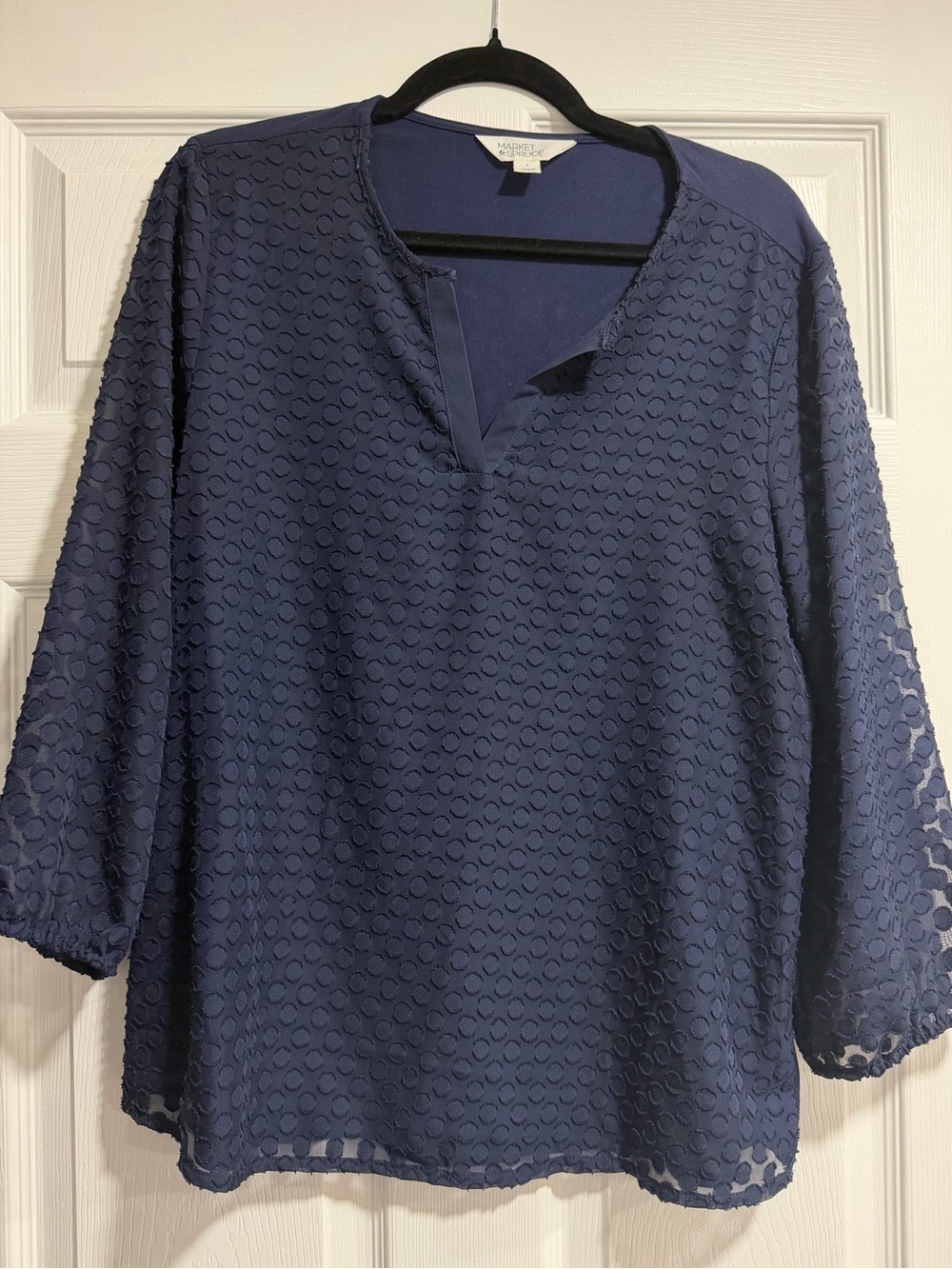 Market & Spruce Navy Textured Split V-Neck Tunic
